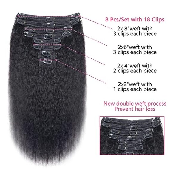Real Human Hair Clip In Extensions Kinky Straight 18 Inch 8pcs 120g main image 6